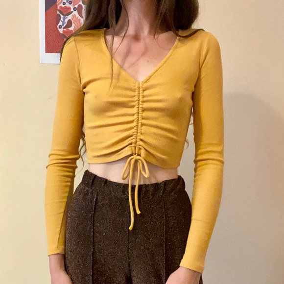 Ribbed Mustard Long Sleeve Crop - Picture 8 of 8
